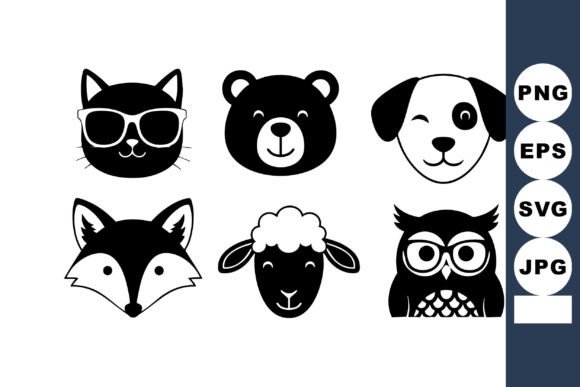 Animal Faces Vector with Cat Bear Dog F