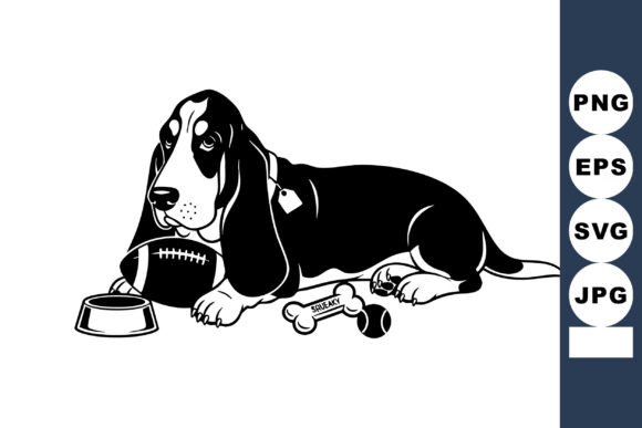 Basset Hound Dog with Football and Bowl Embroidery