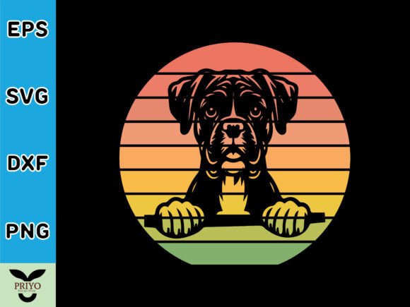 Boxer Dog Peeking Sunset Embroidery Design
