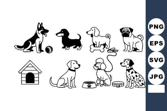 Cute Dogs with Dog House Vector Review