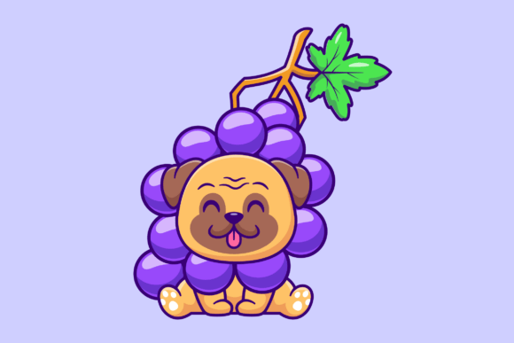 Cute Pug Dog Grape Cartoon Illustration Review