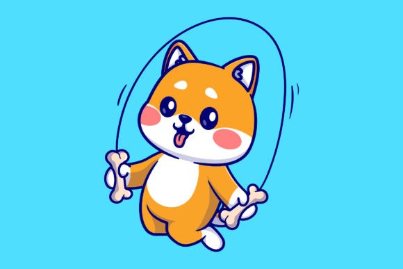 Cute Shiba Inu Dog Playing Bone Jump