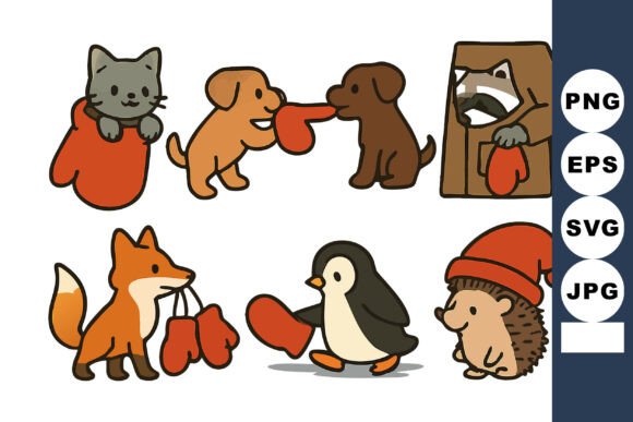 Cute Woodland Animals in Red Mittens