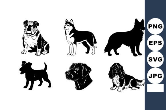 Dog Breed Silhouettes Vector Set with Va