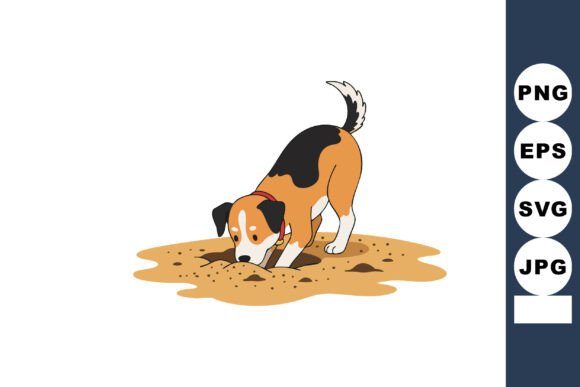 Dog Digging Hole Playful Pet Embroidery