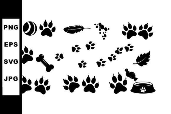 Dog Paw Prints with Bone Ball Feather Embroidery