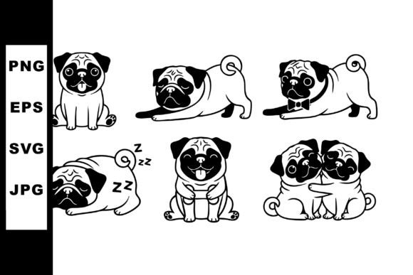 Pug Dog Cartoon Vector in Various Poses
