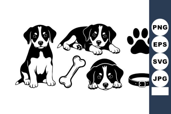 Puppy Dog Vector Set with Bone Collar