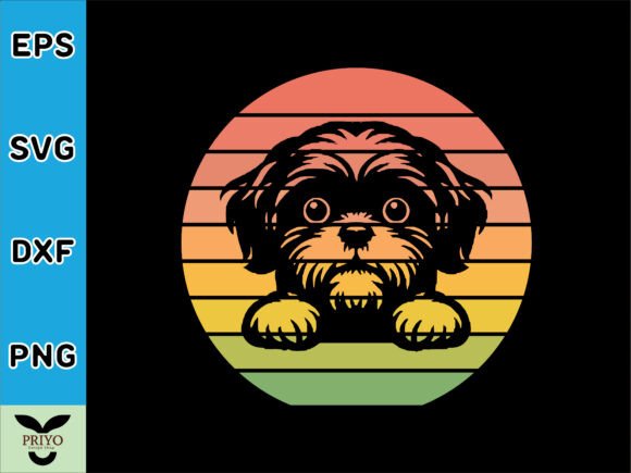 Shih Tzu Dog Peeking Sunset Embroidery