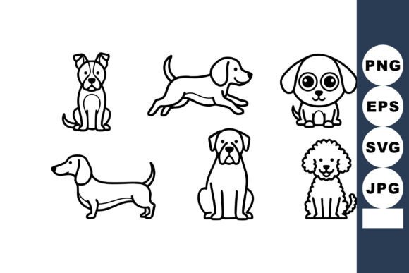 Six Different Dog Breeds Outline Vector Review