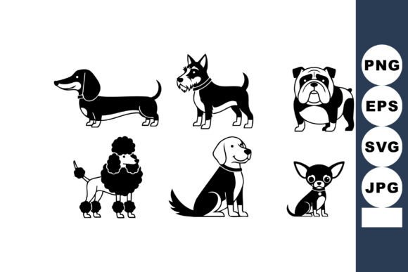 Six Different Dog Breeds Vector Icons
