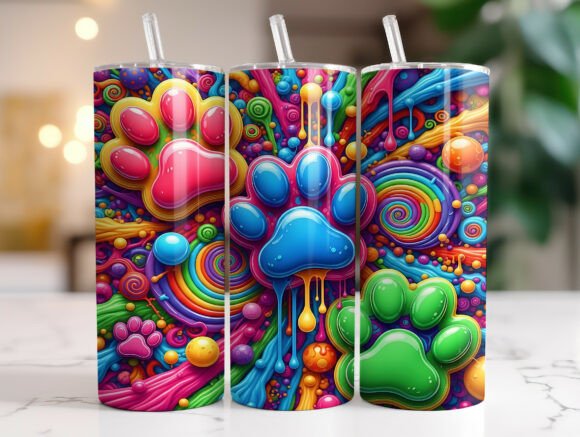 Vibrant Dog Paw Pattern Tumbler Wrap PNG Review