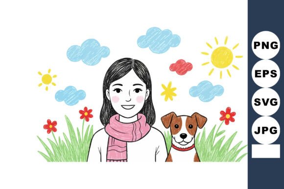Young Woman with Dog in Colorful Garden Embroidery Review